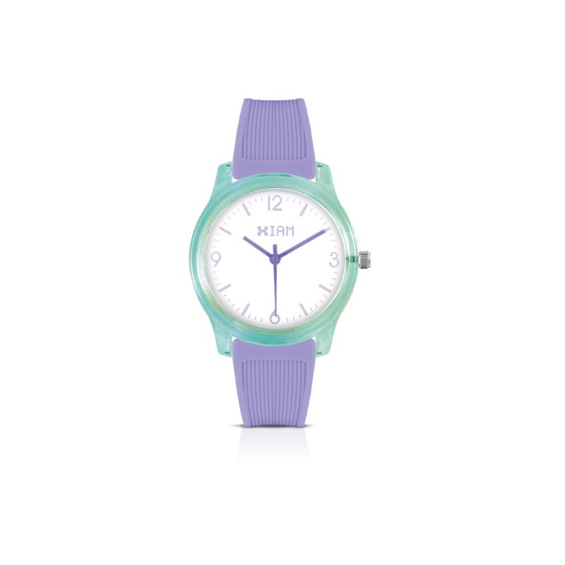 IAM ANALOGICO CASSA M – Cassa verde acqua, quadrante bianco con dettagli viola, cinturino viola - iam-368