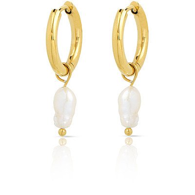 Lizzy ip gold hoop earrings 16mm + white pearl - opsor-764