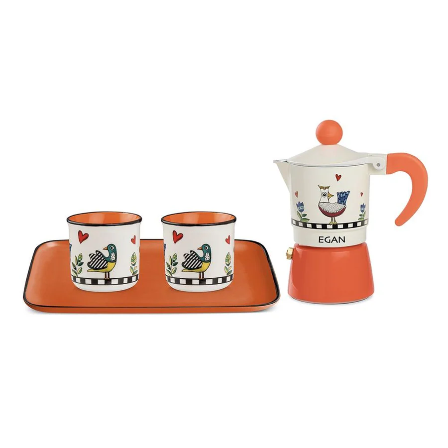 SET MOKA CON 2 BICCHIERINI E VASSOIO COCORICO' ARANCIO - 228089