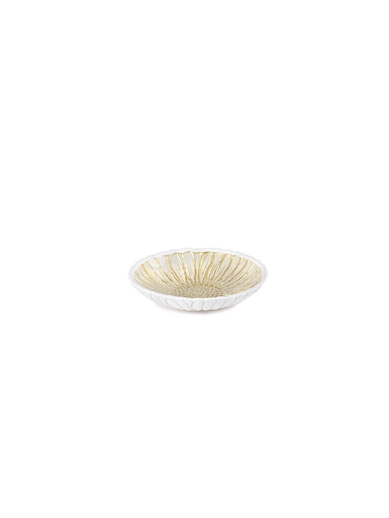 PIATTINO IN VETRO GIRASOLE 14CM - FOGLIA ORO/BIANCO - 0.03221